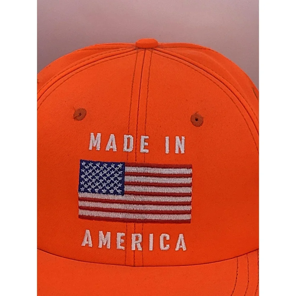 Vintage Unionwear Made‎ in America Orange Baseball Cap Hat USA Flag Casualwear